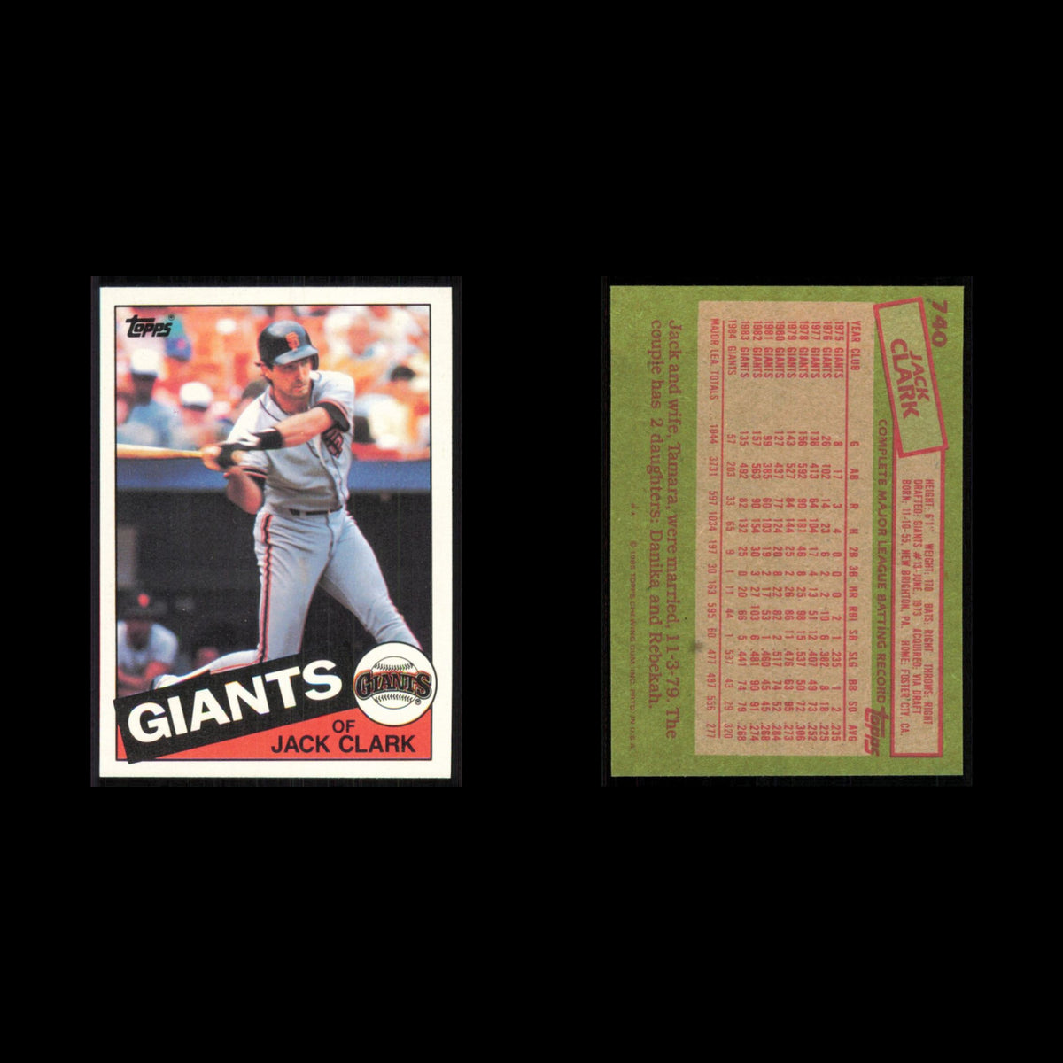 Jack Clark #740 1985 Topps San Francisco Giants Baseball Card MLB NM