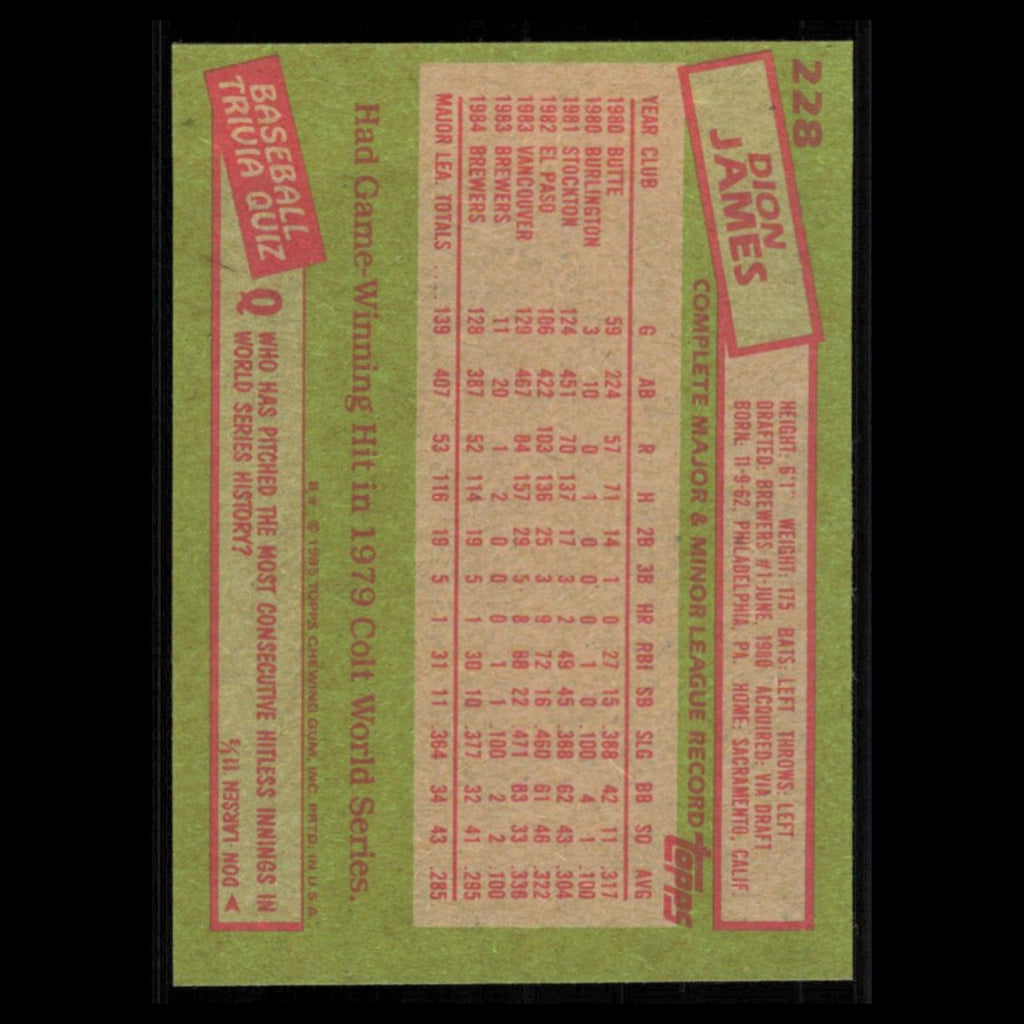 Dion James #228 1985 Topps Milwaukee Brewers Baseball Card MLB NM