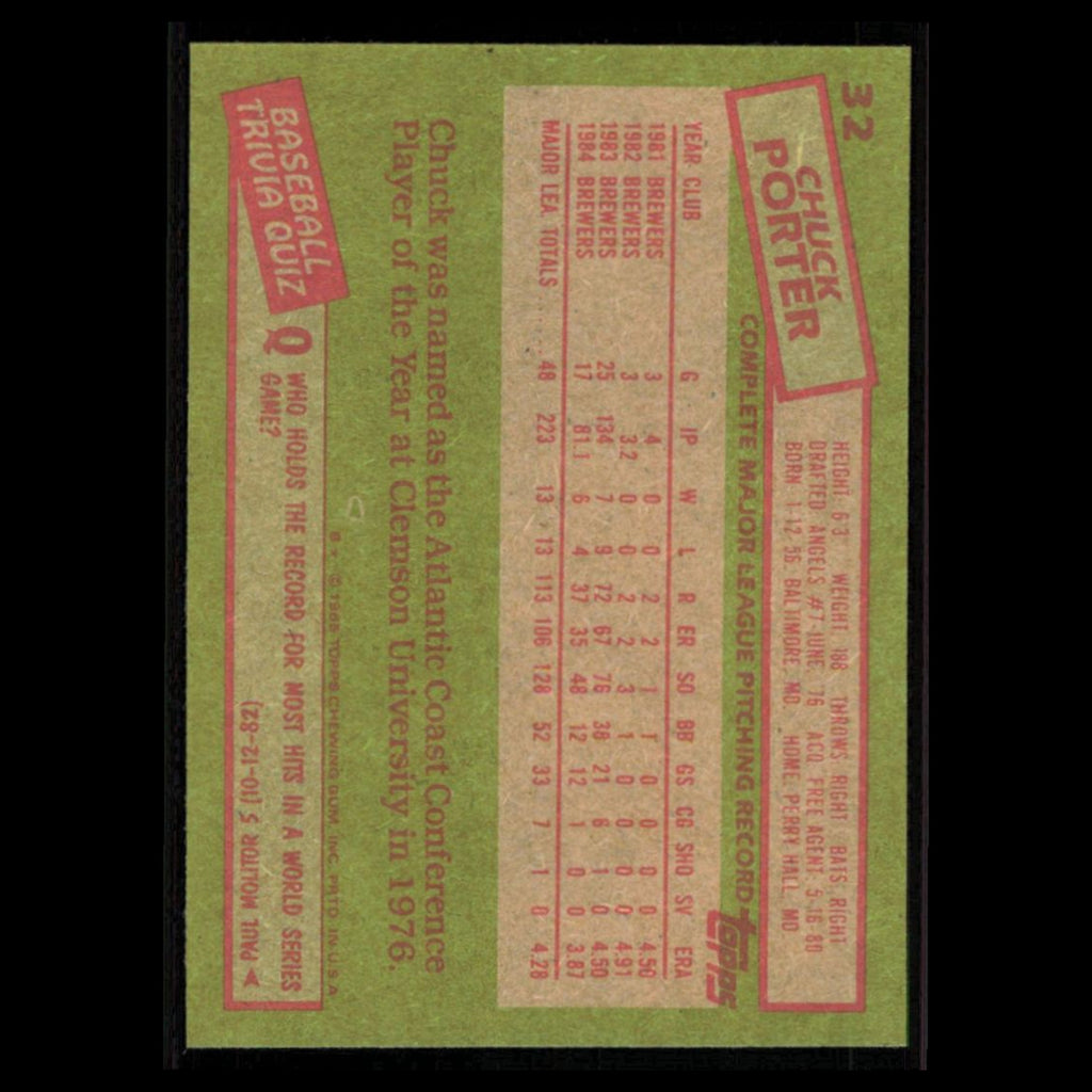 Chuck Porter #32 1985 Topps Milwaukee Brewers Baseball Card MLB NM