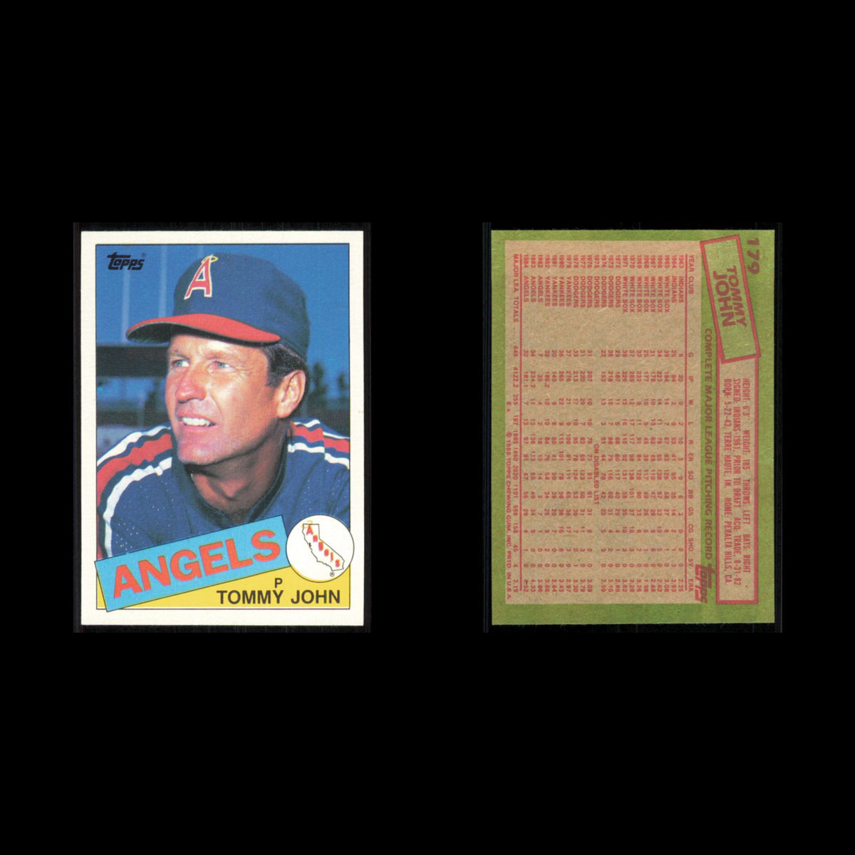 Tommy John #179 1985 Topps California Angels Baseball Card MLB NM