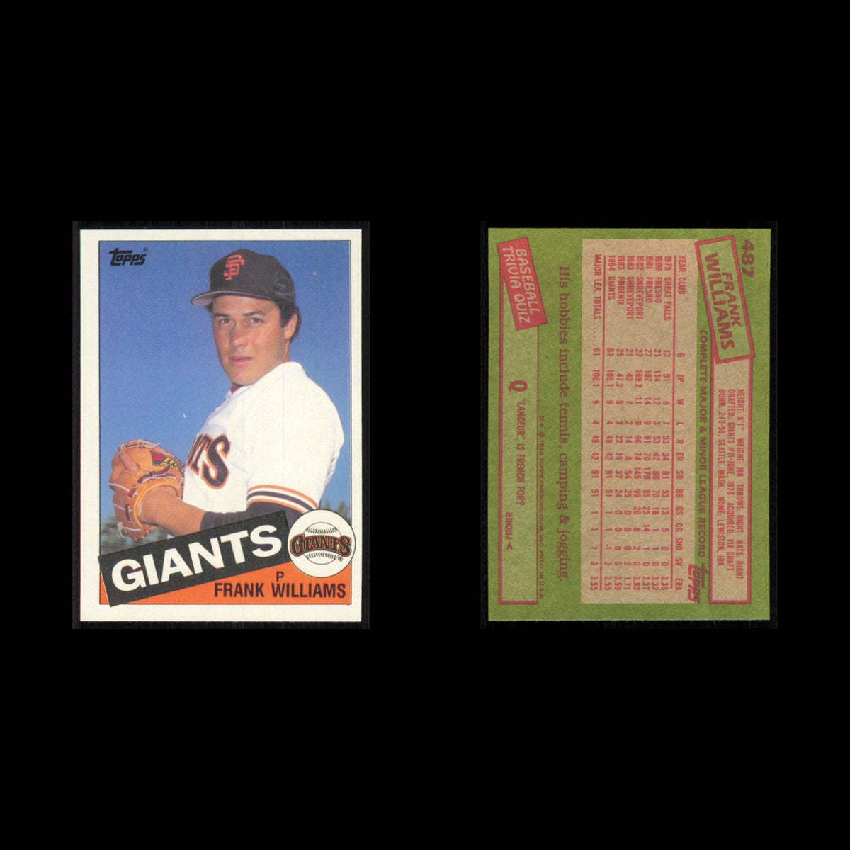Frank Williams #487 1985 Topps San Francisco Giants Baseball Card MLB NM