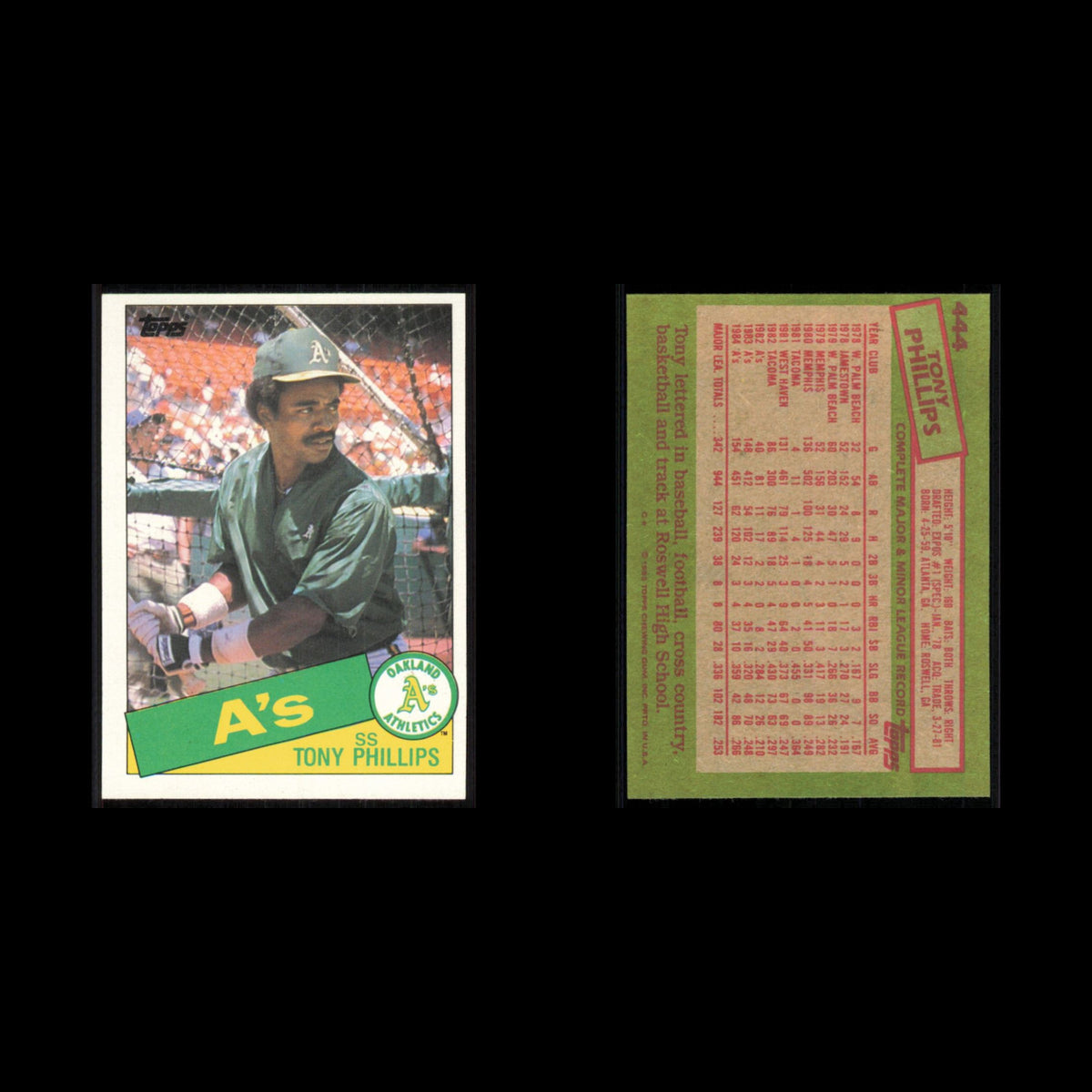 Tony Phillips #444 1985 Topps Oakland Athletics Baseball Card MLB NM