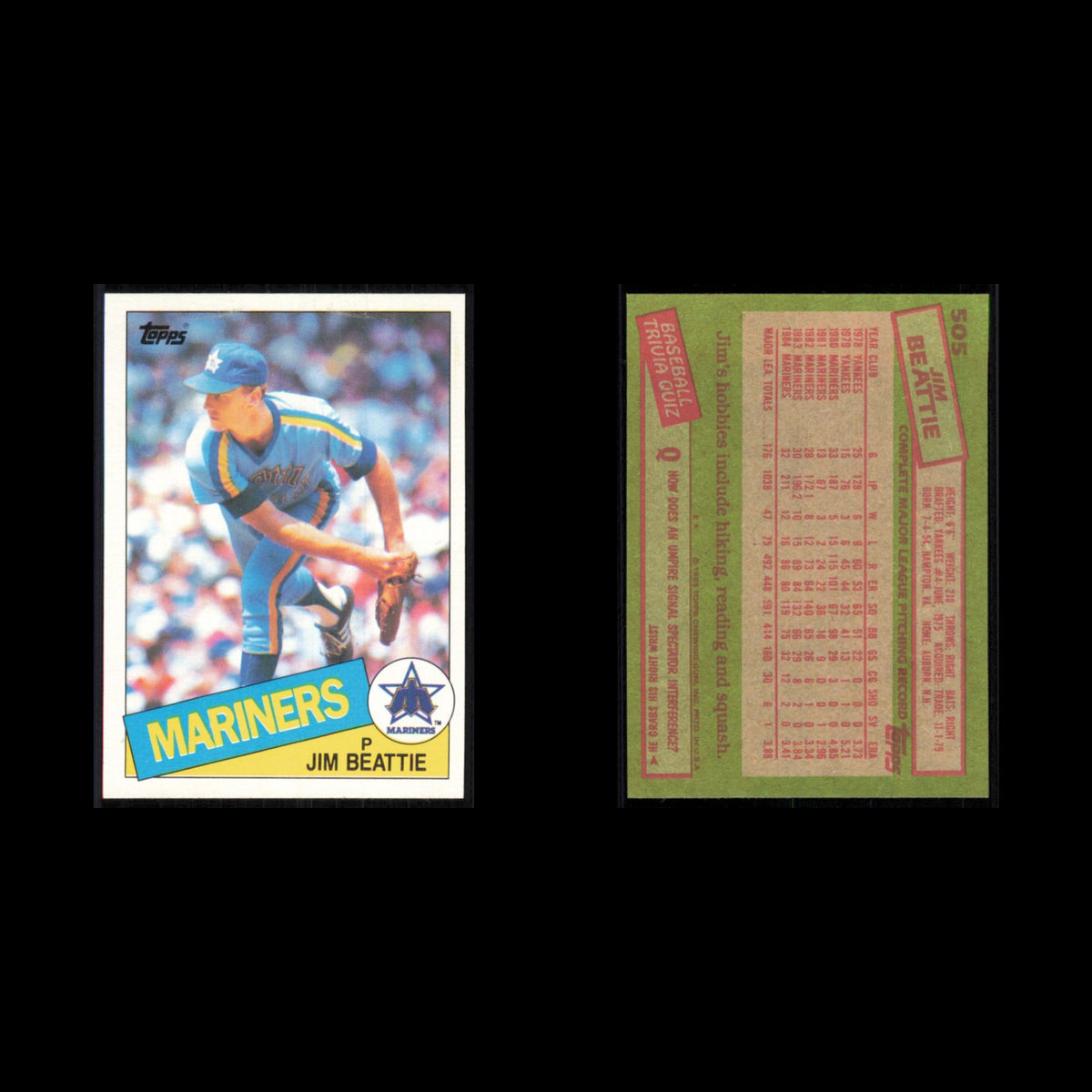 Jim Beattie #505 1985 Topps Seattle Mariners Baseball Card MLB NM