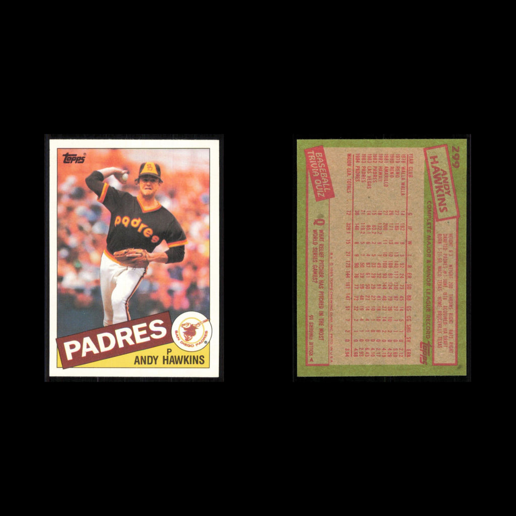 Andy Hawkins #299 1985 Topps San Diego Padres Baseball Card MLB NM