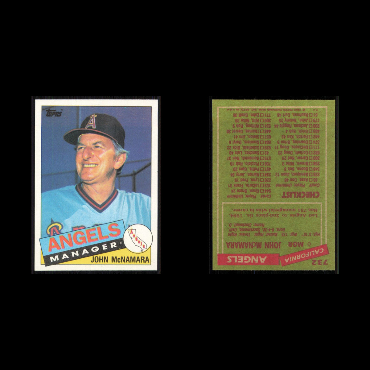 John McNamara #732 1985 Topps California Angels Baseball Card MLB NM