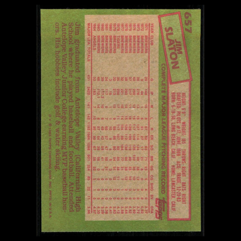 Jim Slaton #657 1985 Topps California Angels Baseball Card MLB NM