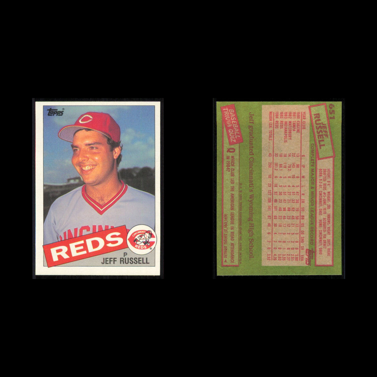 Jeff Russell #651 1985 Topps Cincinnati Reds Baseball Card MLB NM