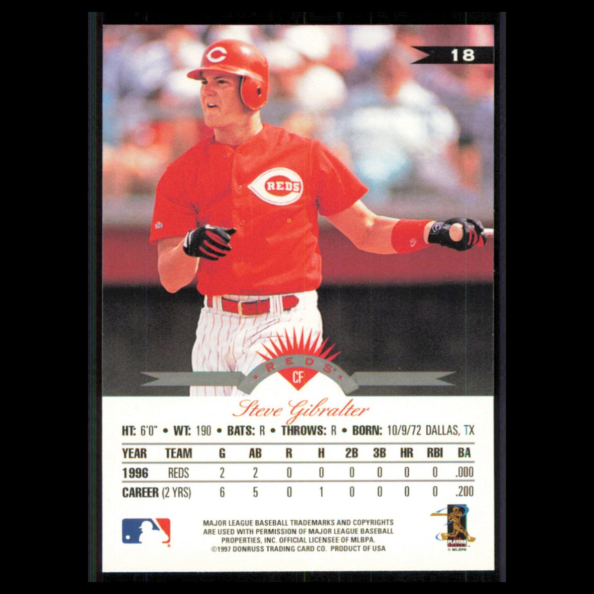 Steve Gibralter #18 1997 Leaf Cincinnati Reds Baseball Card MLB NM