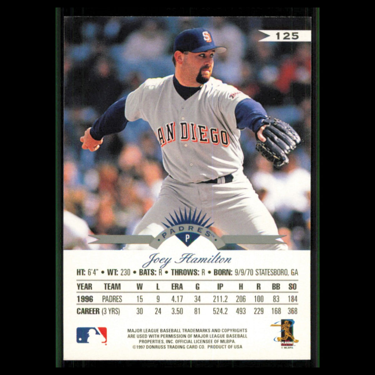 Joey Hamilton #125 1997 Leaf San Diego Padres Baseball Card MLB NM
