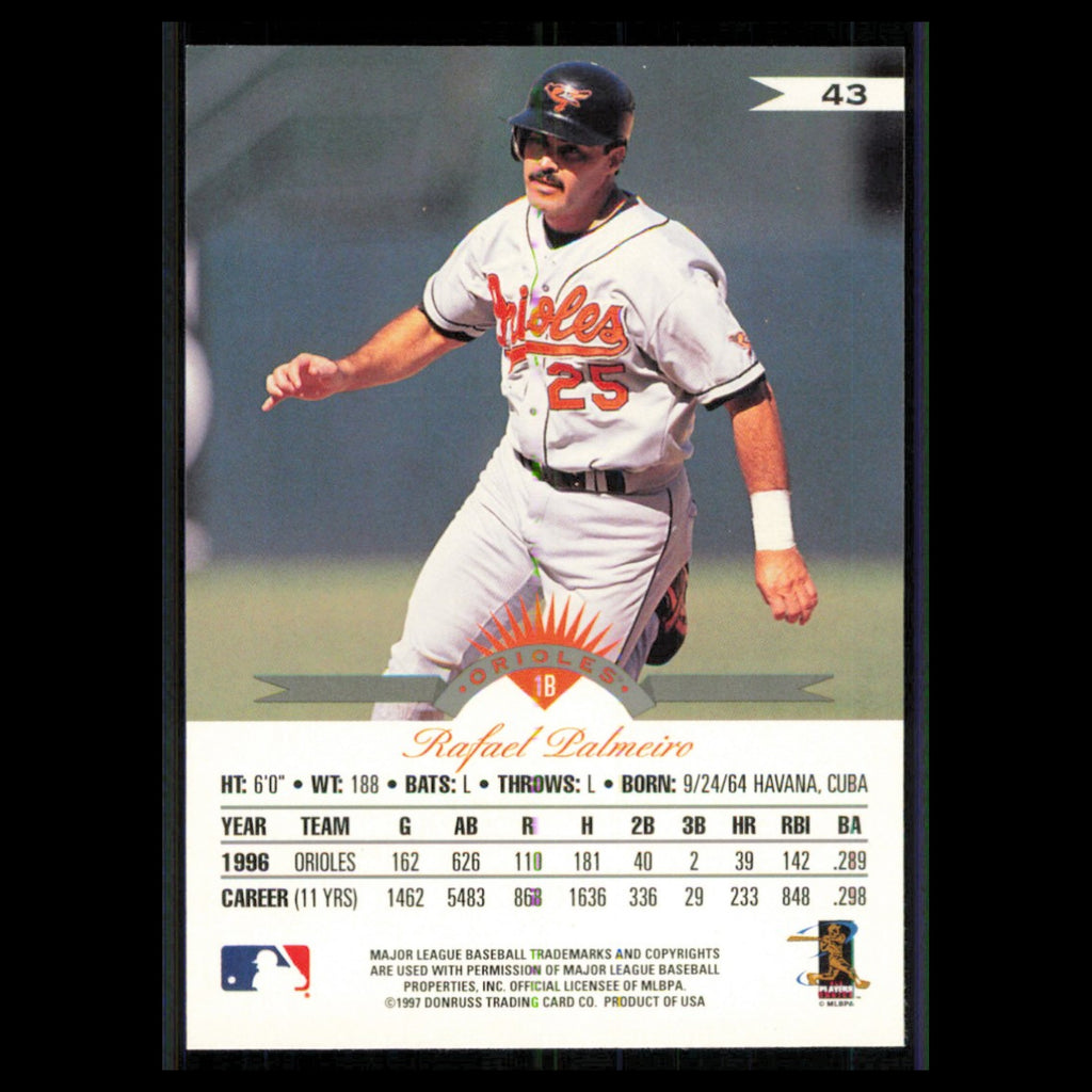 Rafael Palmeiro #43 1997 Leaf Baltimore Orioles Baseball Card MLB NM