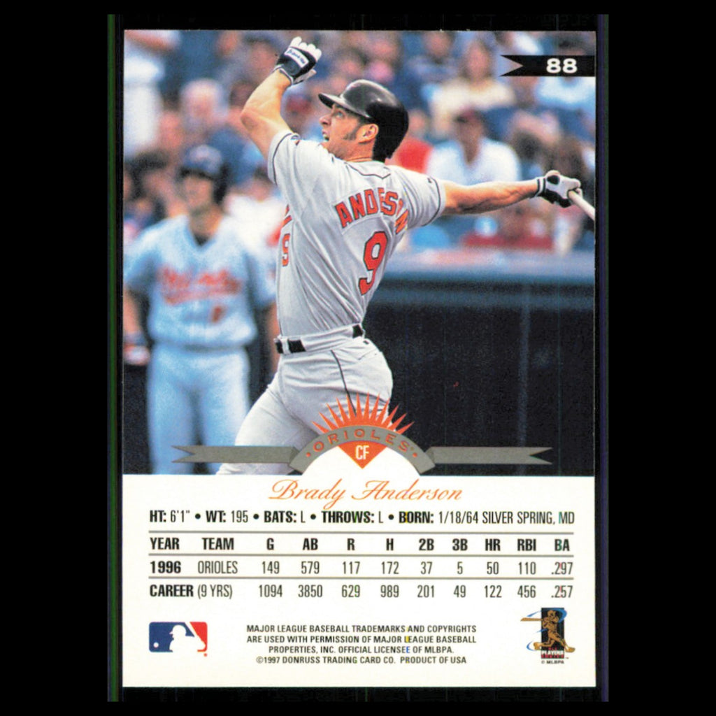 Brady Anderson #88 1997 Leaf Baltimore Orioles Baseball Card MLB NM