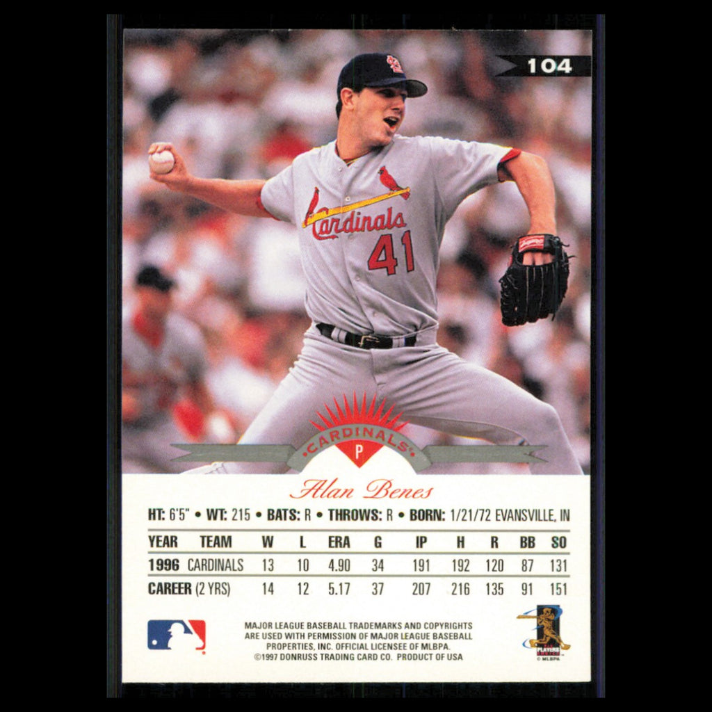 Alan Benes #104 1997 Leaf St. Louis Cardinals Baseball Card MLB NM