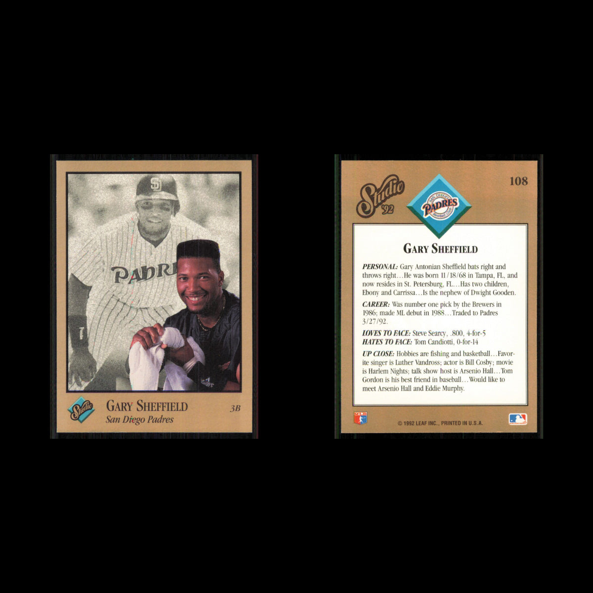Gary Sheffield #108 1992 Studio San Diego Padres Baseball Card MLB NM