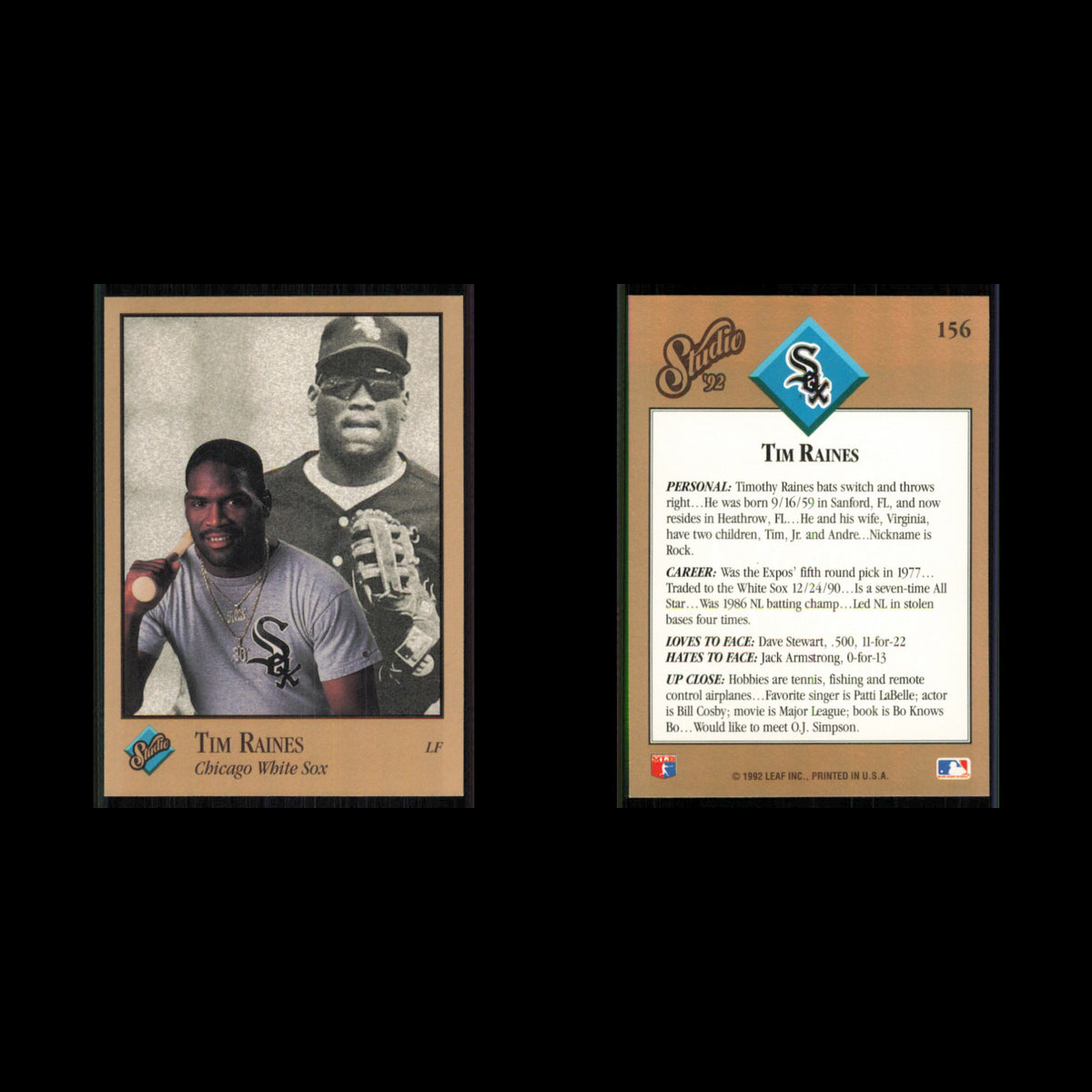 Tim Raines #156 1992 Studio Chicago White Sox Baseball Card MLB NM