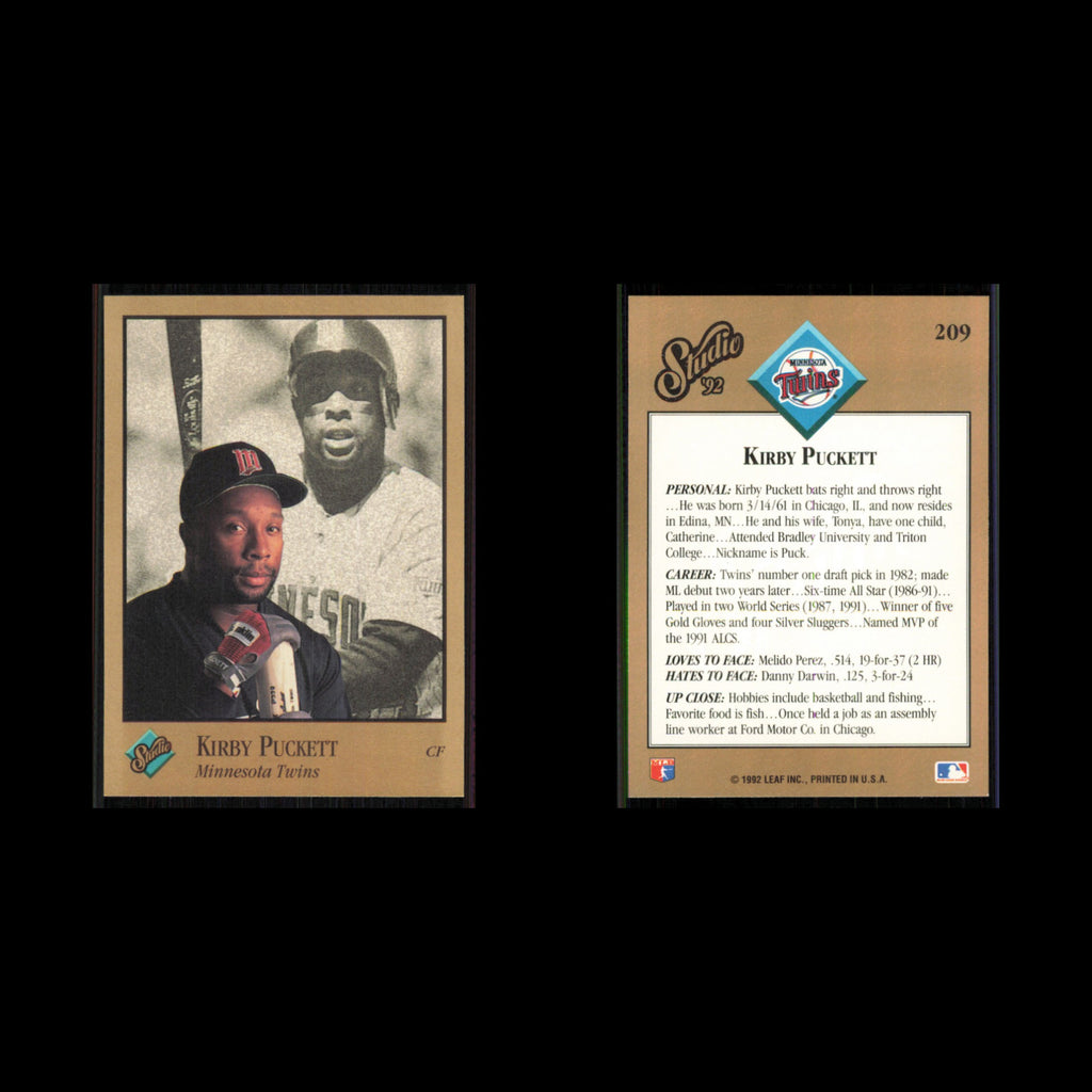 Kirby Puckett #209 1992 Studio Minnesota Twins Baseball Card MLB NM