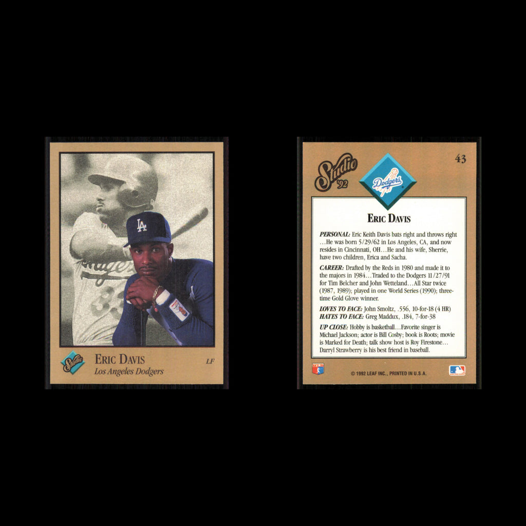 Eric Davis #43 1992 Studio Los Angeles Dodgers Baseball Card MLB NM