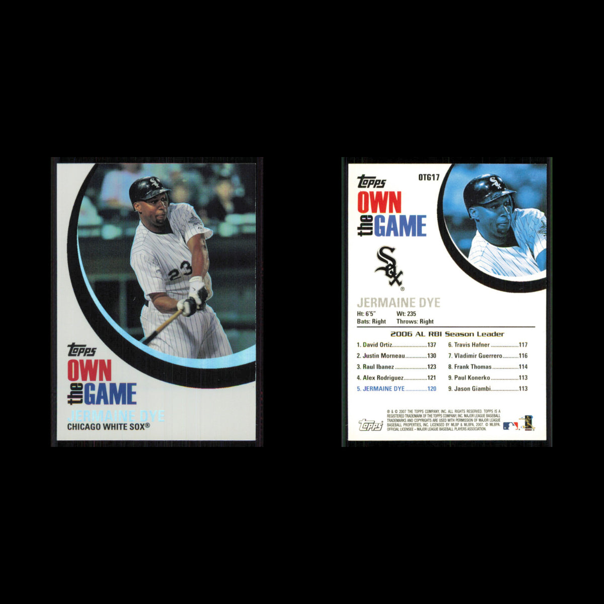 Jermaine Dye #OTG17 2007 Topps Own the Game Chicago White Sox Baseball Card MLB