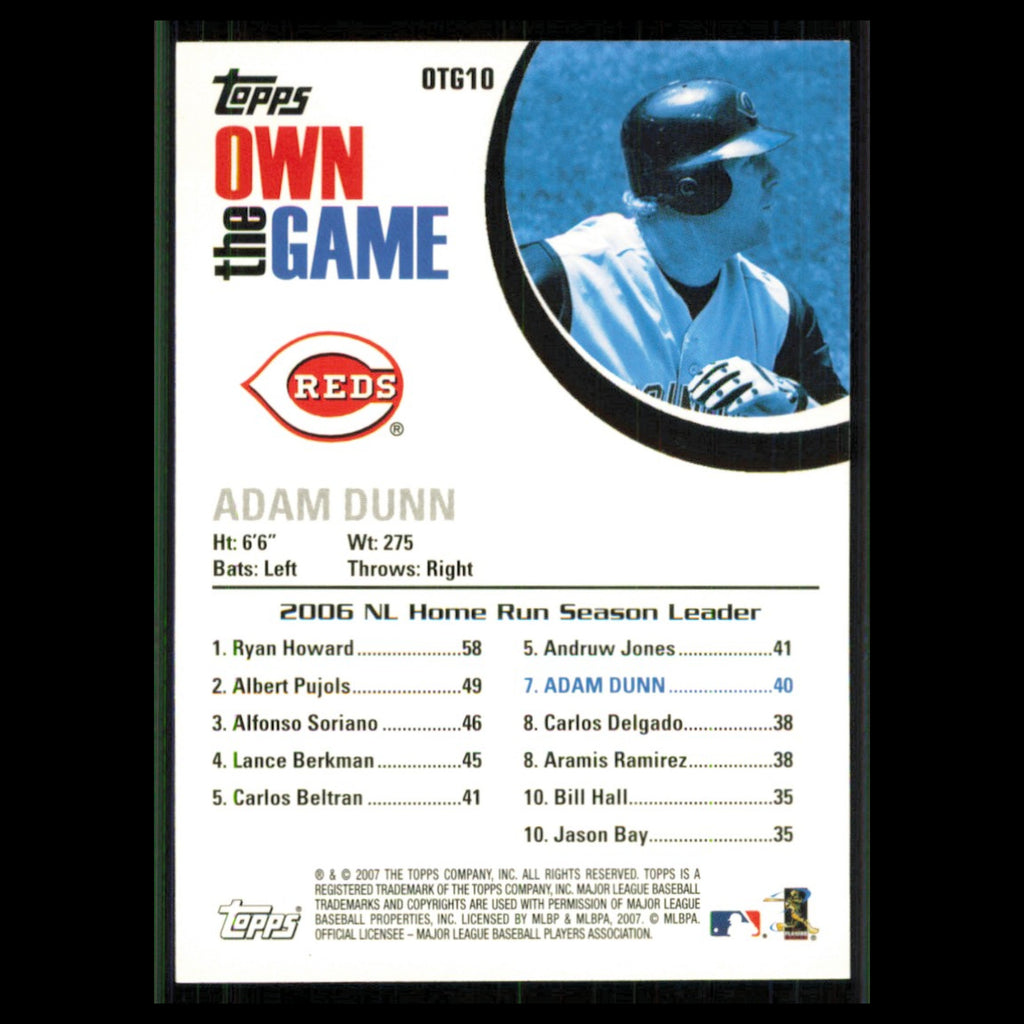 Adam Dunn #OTG10 2007 Topps Own the Game Cincinnati Reds Baseball Card MLB NM