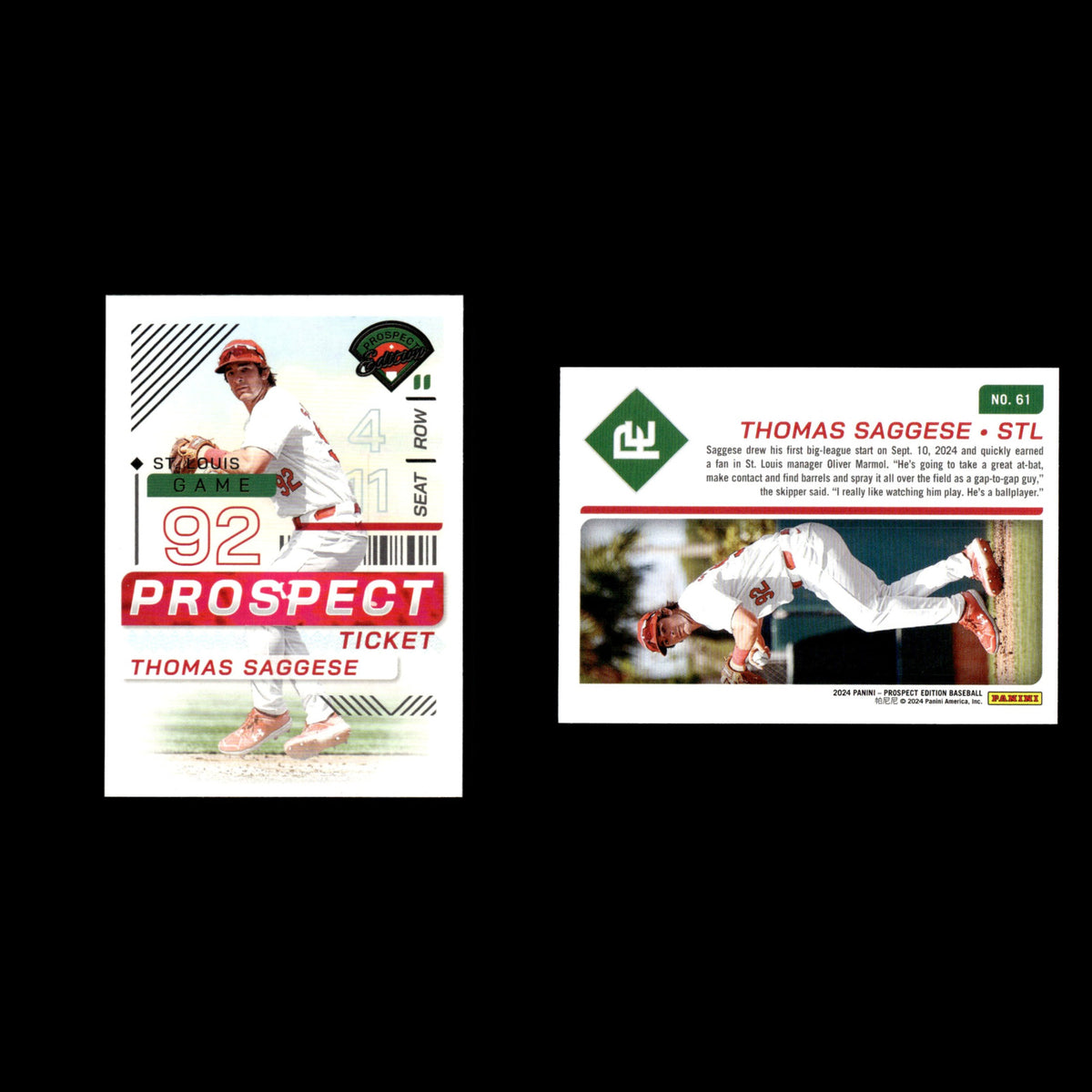 Thomas Saggese #61 2024 Panini Prospect Edition St. Louis Cardinals Baseball MLB
