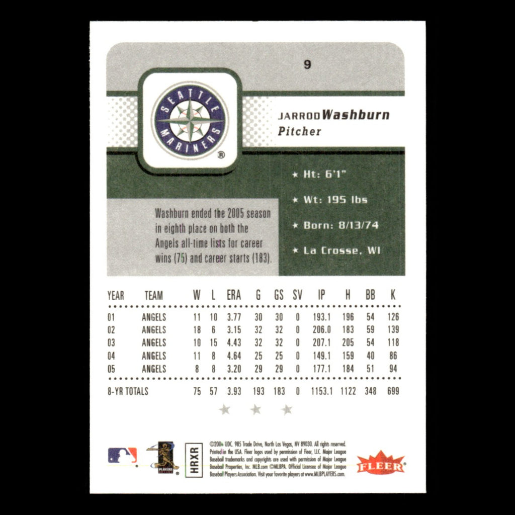 Jarrod Washburn #9 2006 Fleer Seattle Mariners Baseball Card MLB NM