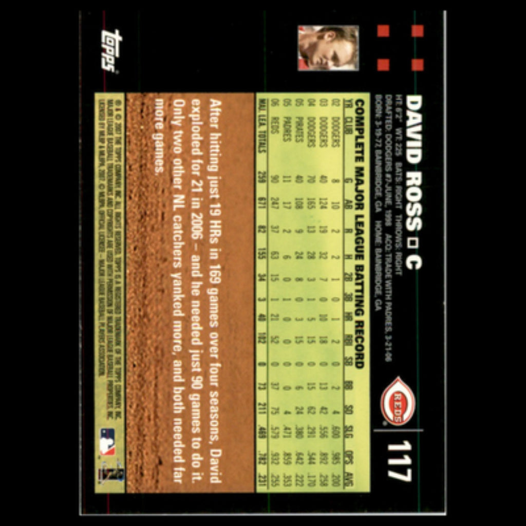 David Ross #117 2007 Topps Cincinnati Reds Baseball Card MLB NM