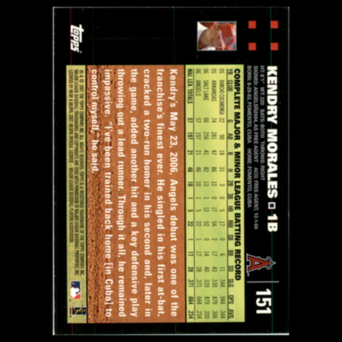 Kendrys Morales #151 2007 Topps Los Angeles Angels Baseball Card MLB NM