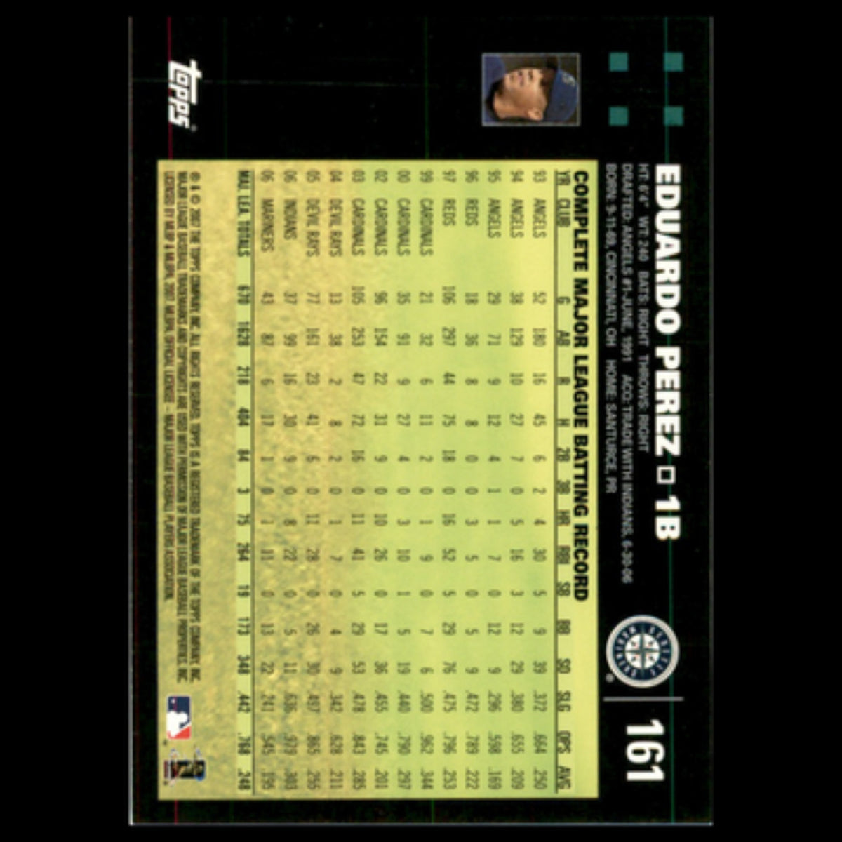 Eduardo Perez #161 2007 Topps Seattle Mariners Baseball Card MLB NM