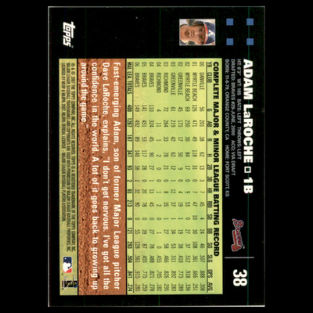 Adam LaRoche #38 2007 Topps Atlanta Braves Baseball Card MLB NM