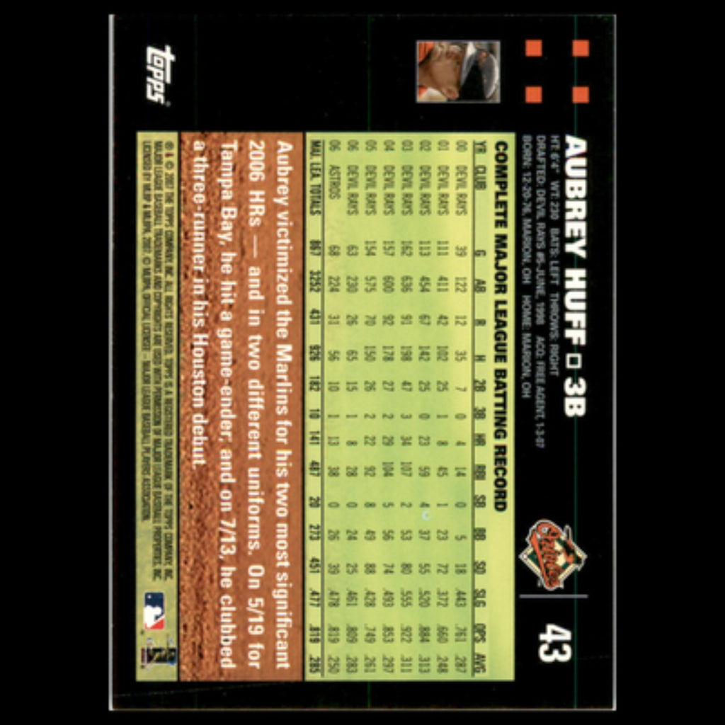 Aubrey Huff #43 2007 Topps Baltimore Orioles Baseball Card MLB NM