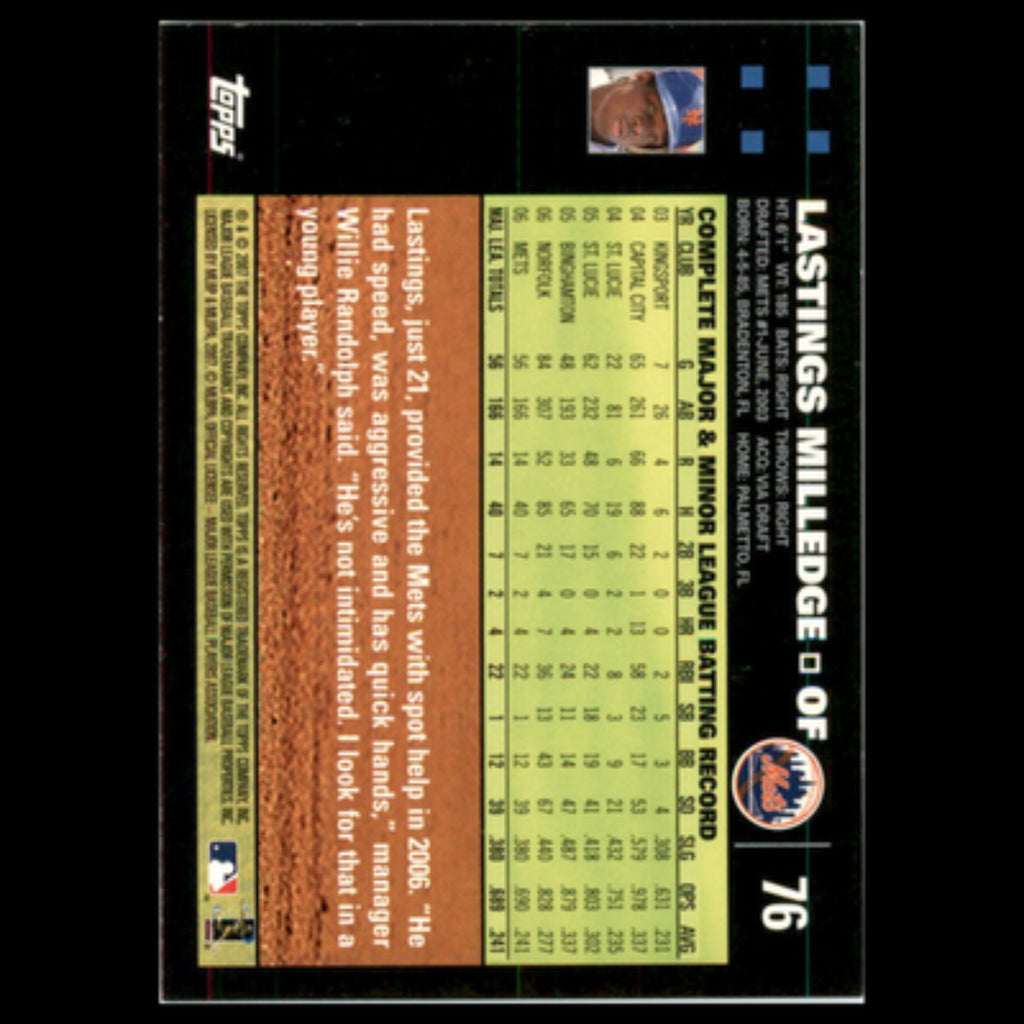 Lastings Milledge #76 2007 Topps New York Mets Baseball Card MLB NM