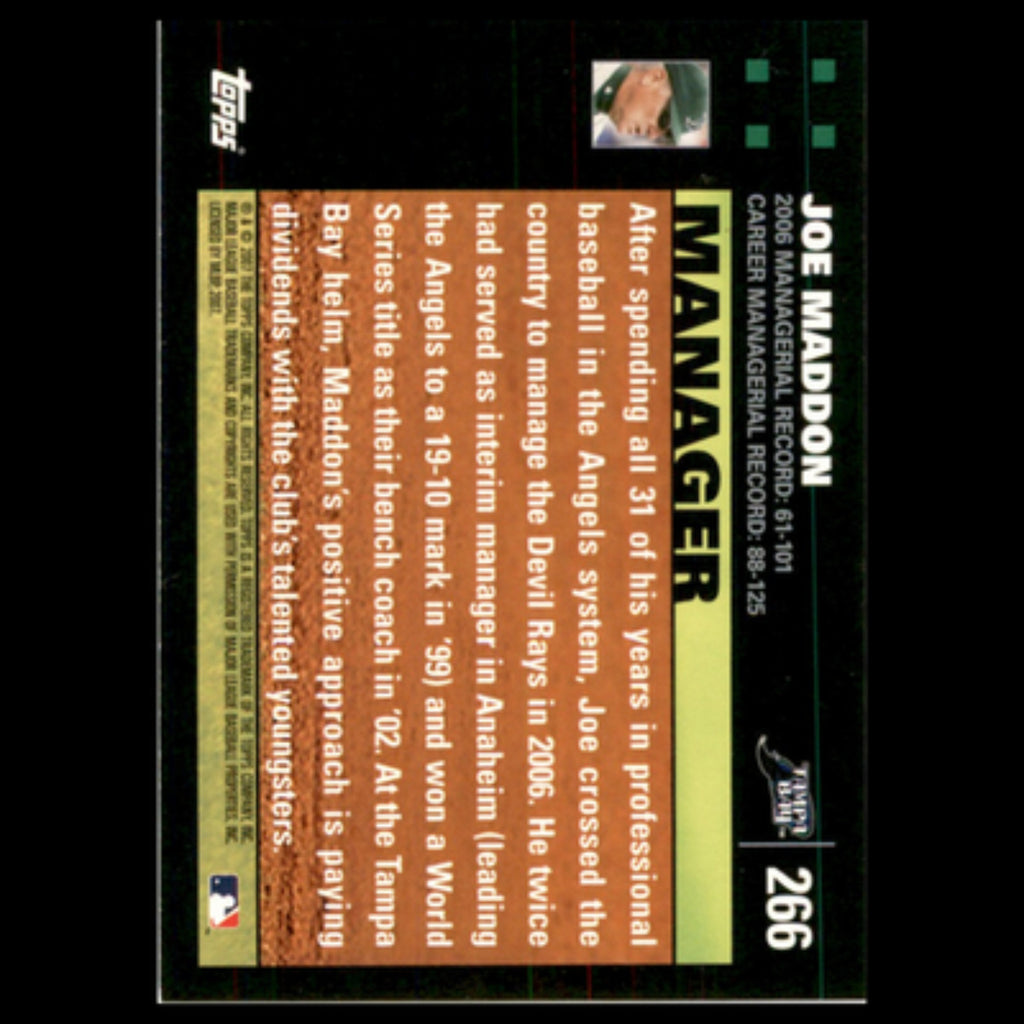 Joe Maddon #266 2007 Topps Tampa Bay Devil Rays Baseball Card MLB NM