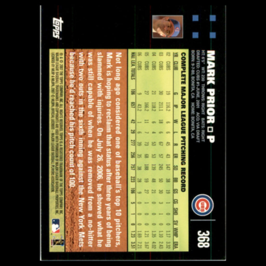 Mark Prior #368 2007 Topps Chicago Cubs Baseball Card MLB NM