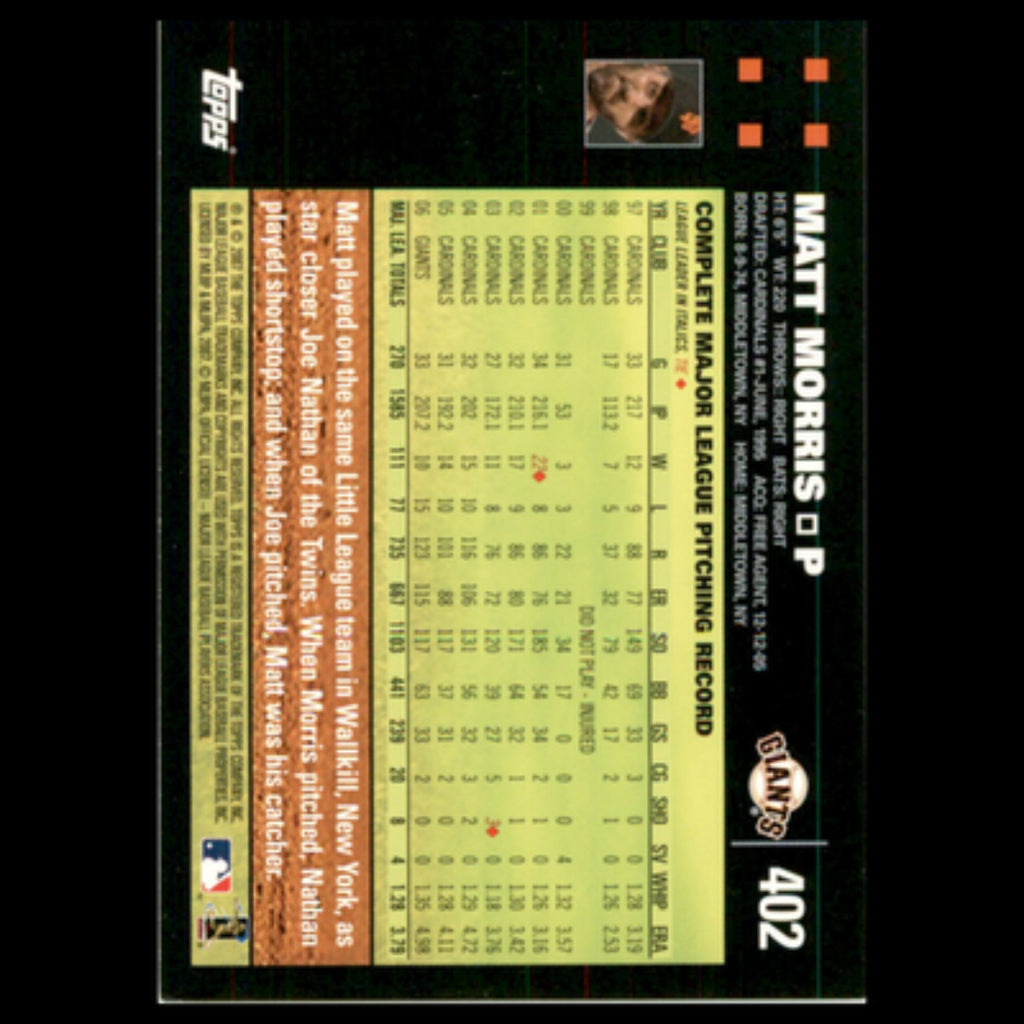 Matt Morris #402 2007 Topps San Francisco Giants Baseball Card MLB NM