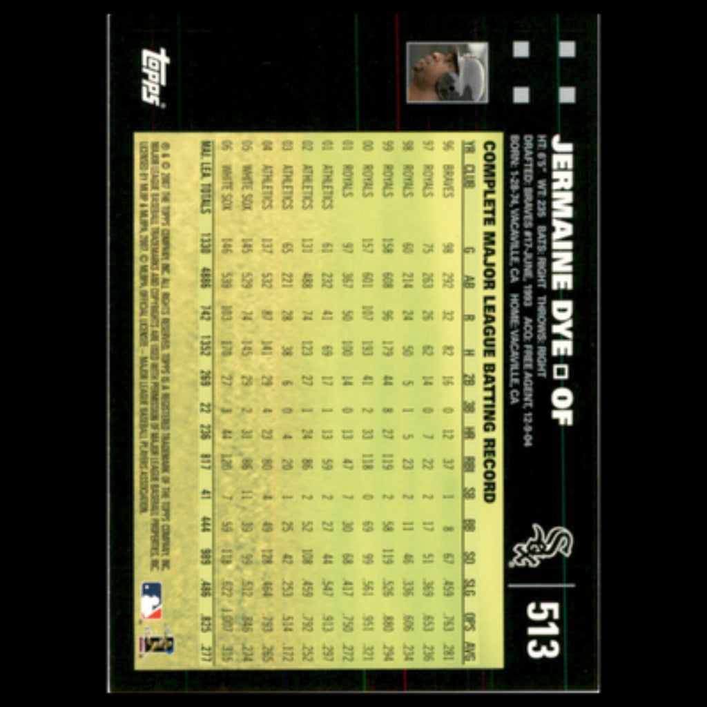 Jermaine Dye #513 2007 Topps Chicago White Sox Baseball Card MLB NM