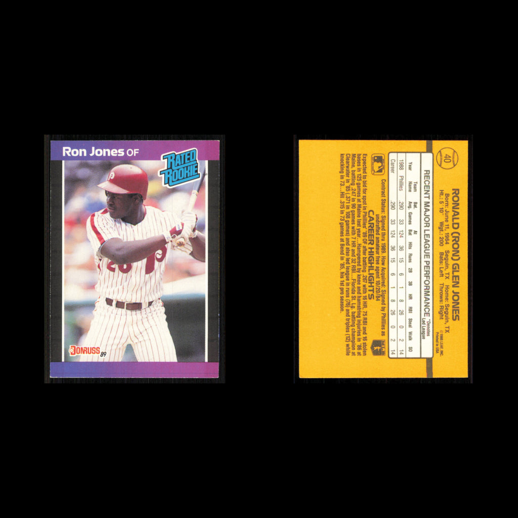 Ron Jones Rookie #40 1989 Donruss Philadelphia Phillies Baseball Card MLB NM