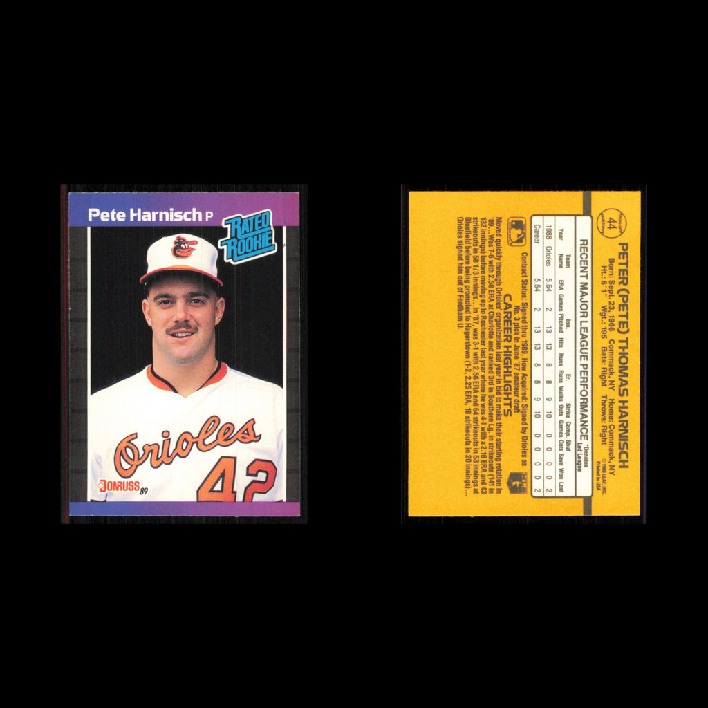 Pete Harnisch Rookie #44 1989 Donruss Baltimore Orioles Baseball Card MLB NM