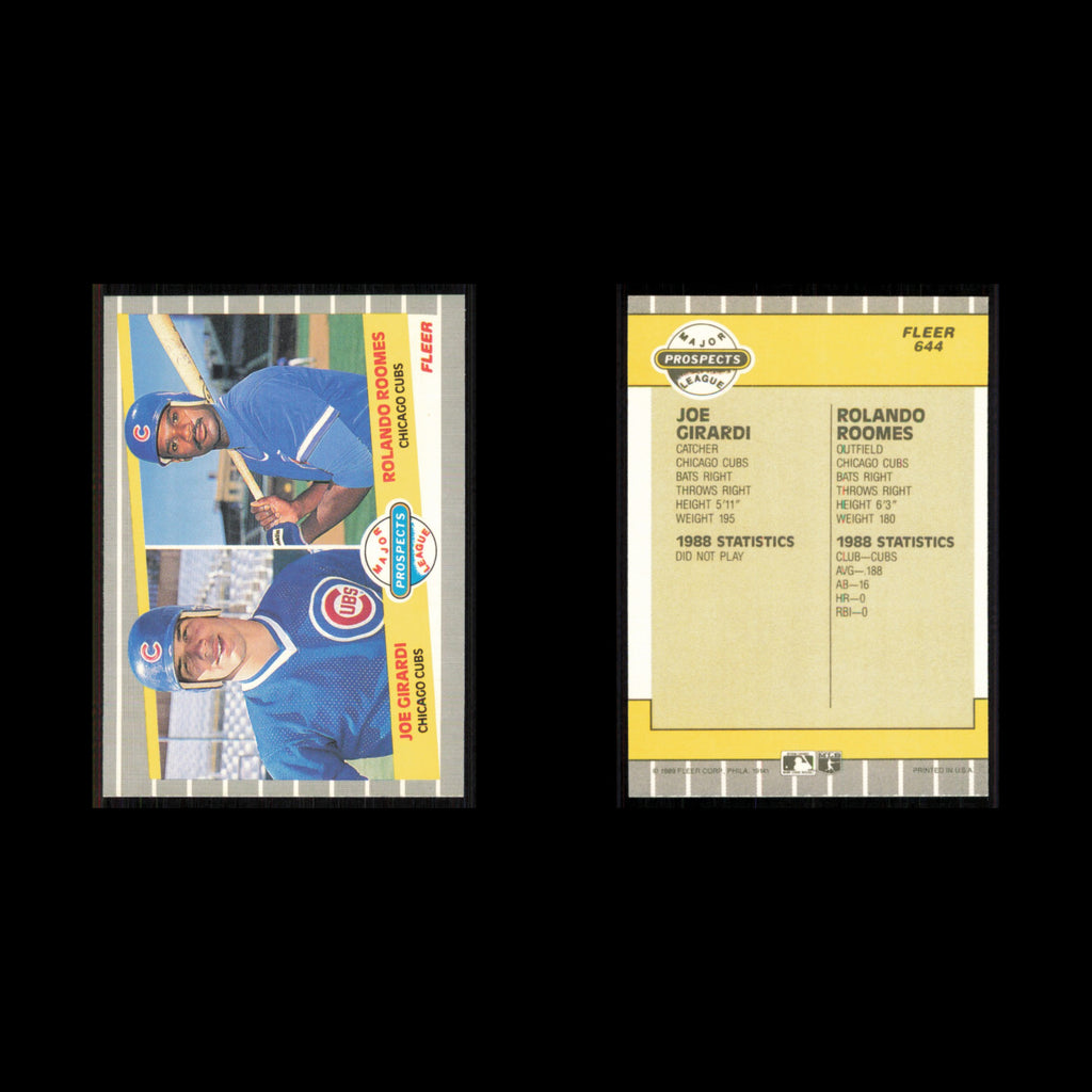 Joe Girardi/Rolando Roomes Rookie #644 1989 Fleer Chicago Cubs Baseball Card MLB