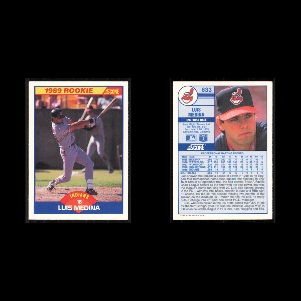 Luis Medina Rookie #633 1989 Score Cleveland Indians Baseball Card MLB NM