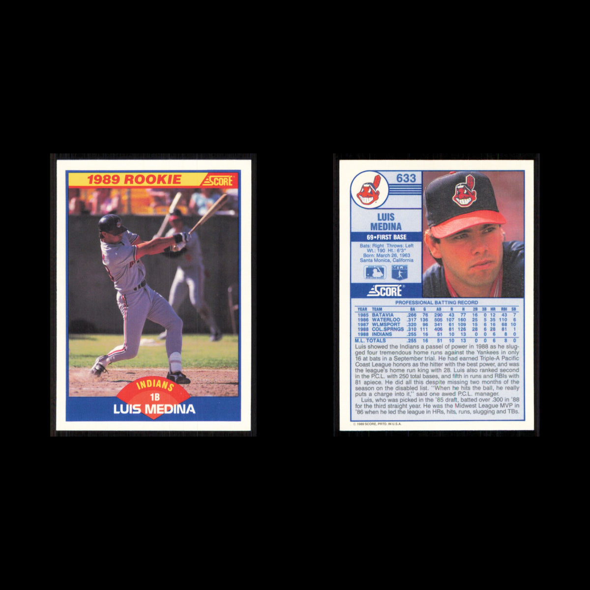Luis Medina Rookie #633 1989 Score Cleveland Indians Baseball Card MLB NM