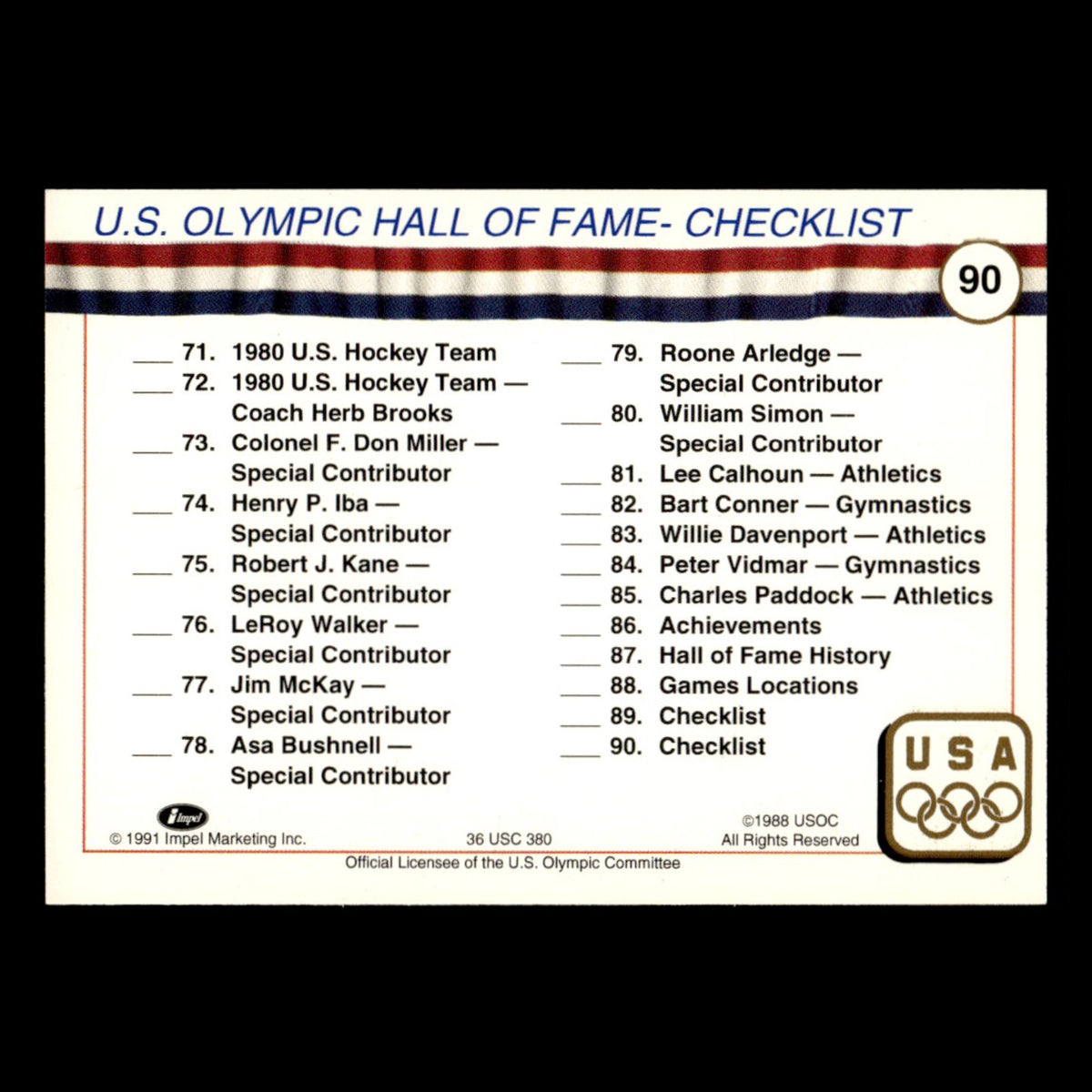 Checklist 45-90 #90 1991 Impel Olympic Hall of Fame Baseball Card MLB NM