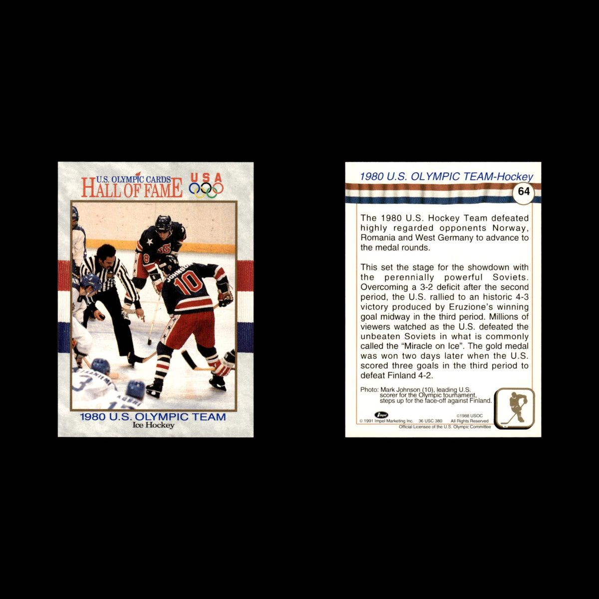 1980 U.S. Olympic Team Hockey #64 1991 Impel Olympic Hall of Fame Baseball Card
