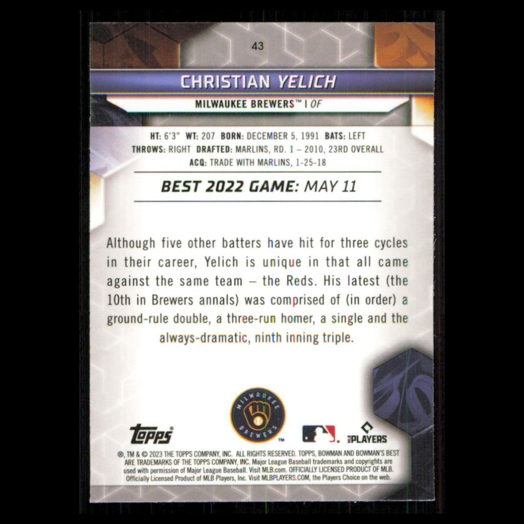 Christian Yelich #43 2023 Bowmans Best Milwaukee Brewers Baseball Card MLB NM