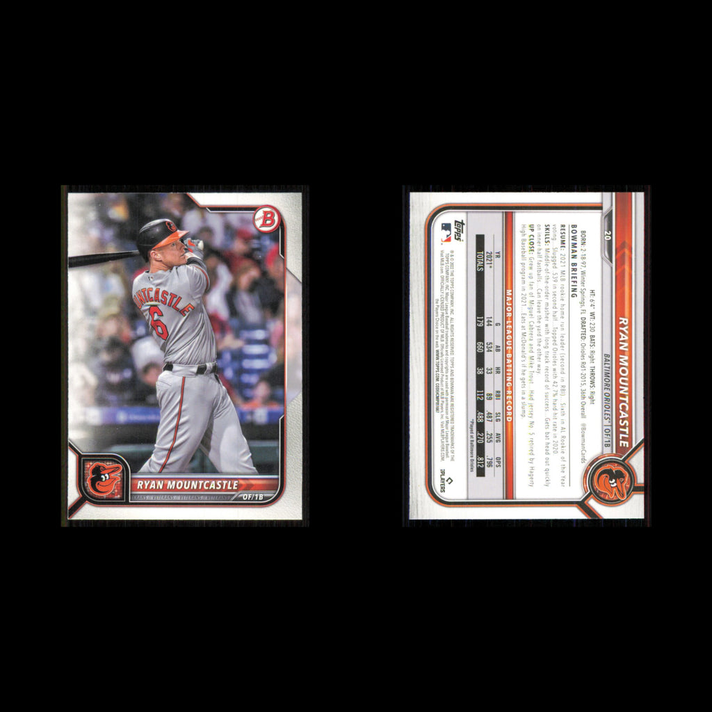 Ryan Mountcastle #20 2022 Bowman Baltimore Orioles Baseball Card MLB NM
