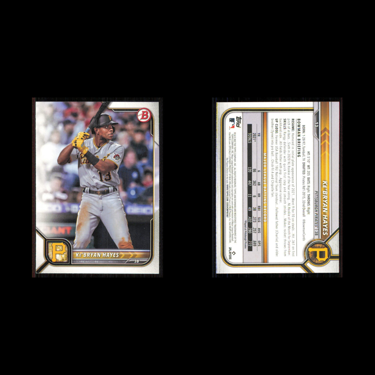 KeBryan Hayes #13 2022 Bowman Pittsburgh Pirates Baseball Card MLB NM