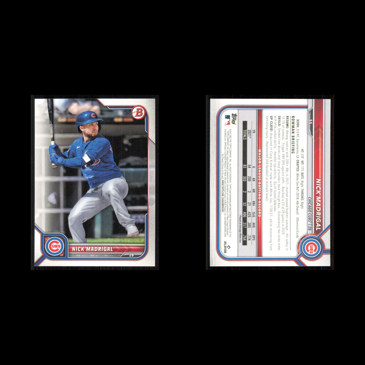 Nick Madrigal #55 2022 Bowman Chicago Cubs Baseball Card MLB NM