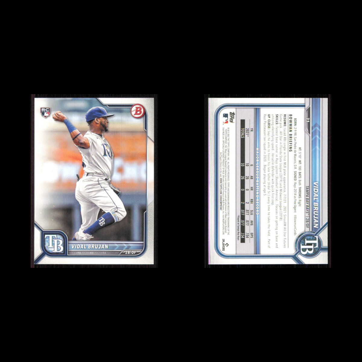 Vidal Brujan Rookie #71 2022 Bowman Tampa Bay Rays Baseball Card MLB NM