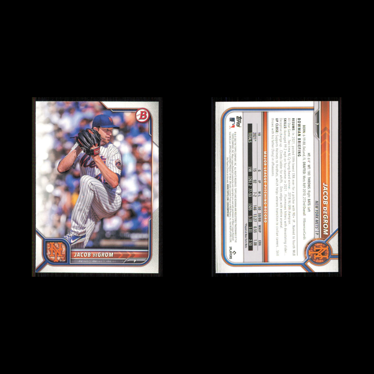 Jacob deGrom #7 2022 Bowman New York Mets Baseball Card MLB NM
