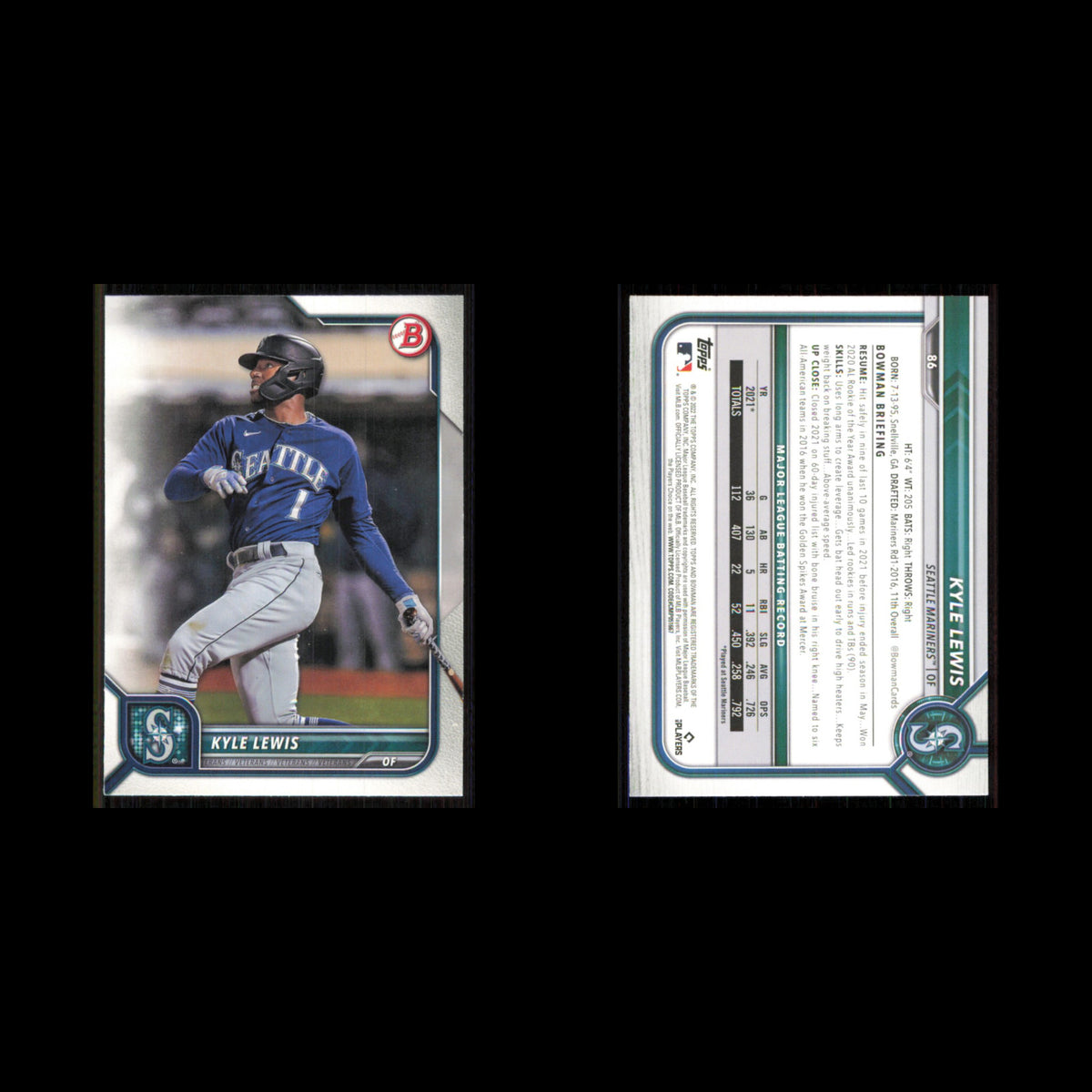 Kyle Lewis #86 2022 Bowman Seattle Mariners Baseball Card MLB NM