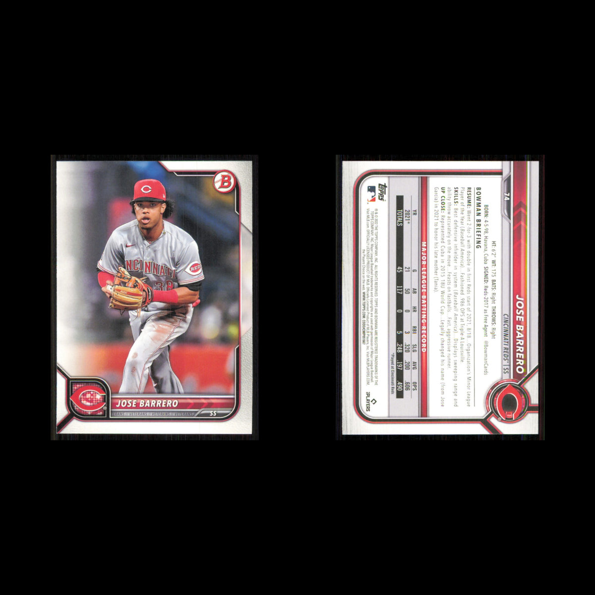 Jose Barrero #74 2022 Bowman Cincinnati Reds Baseball Card MLB NM