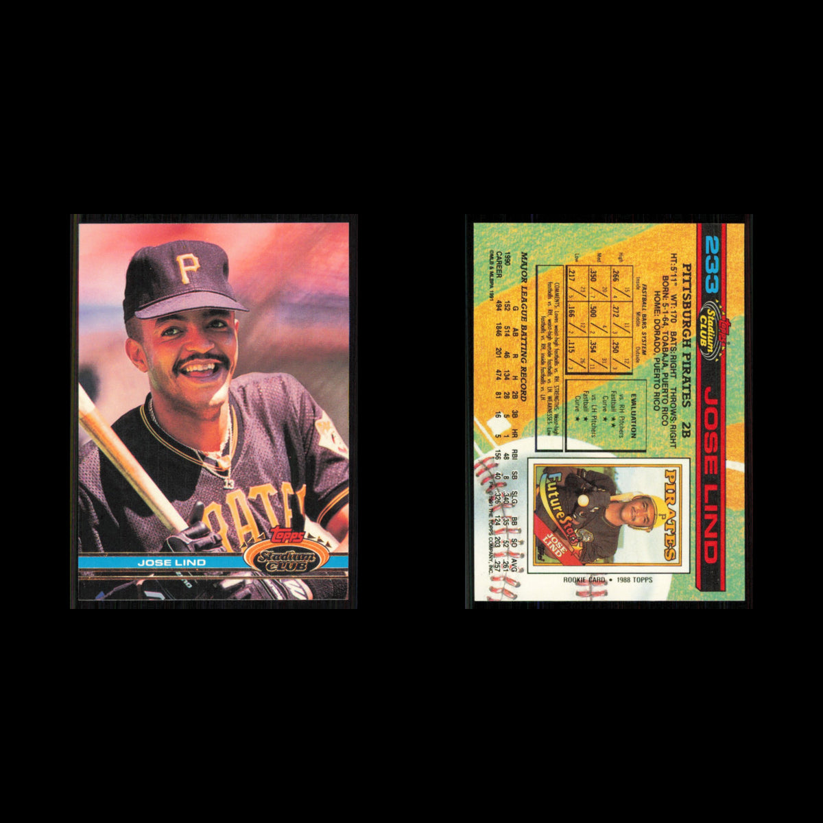 Jose Lind #233 1991 Topps Stadium Club Pittsburgh Pirates Baseball Card MLB NM